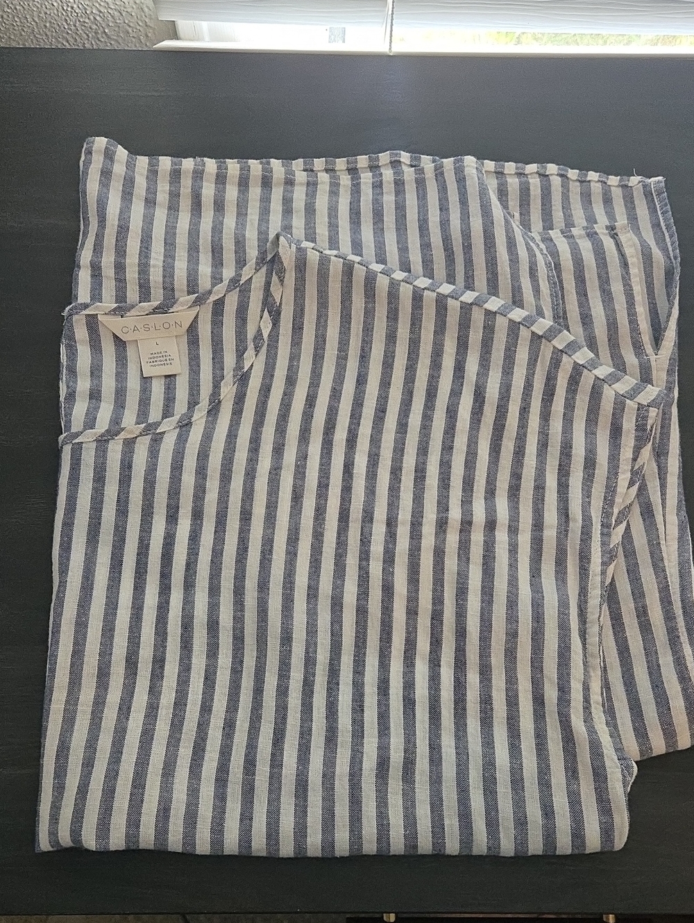Caslon Women's Blue And White Striped Top Sz L EUC
